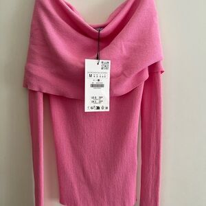 Zara Vibrant Pink Off-Shoulder Sweater